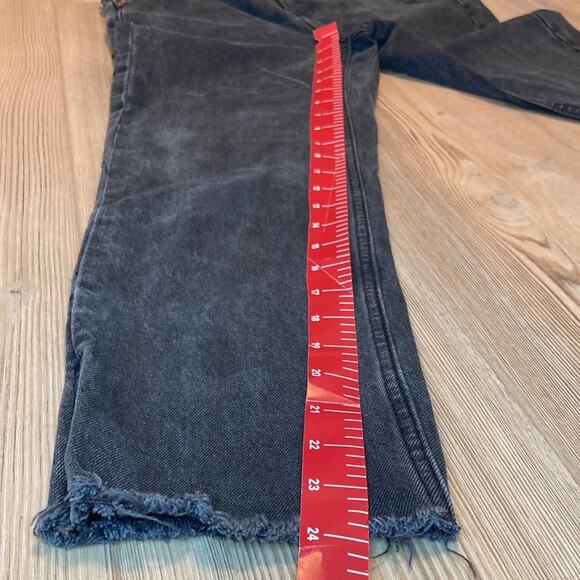 Topshop MOTO Wide Black Faded Cropped Jean - 26 Denim Rigid distressed top shot - Picture 7 of 13